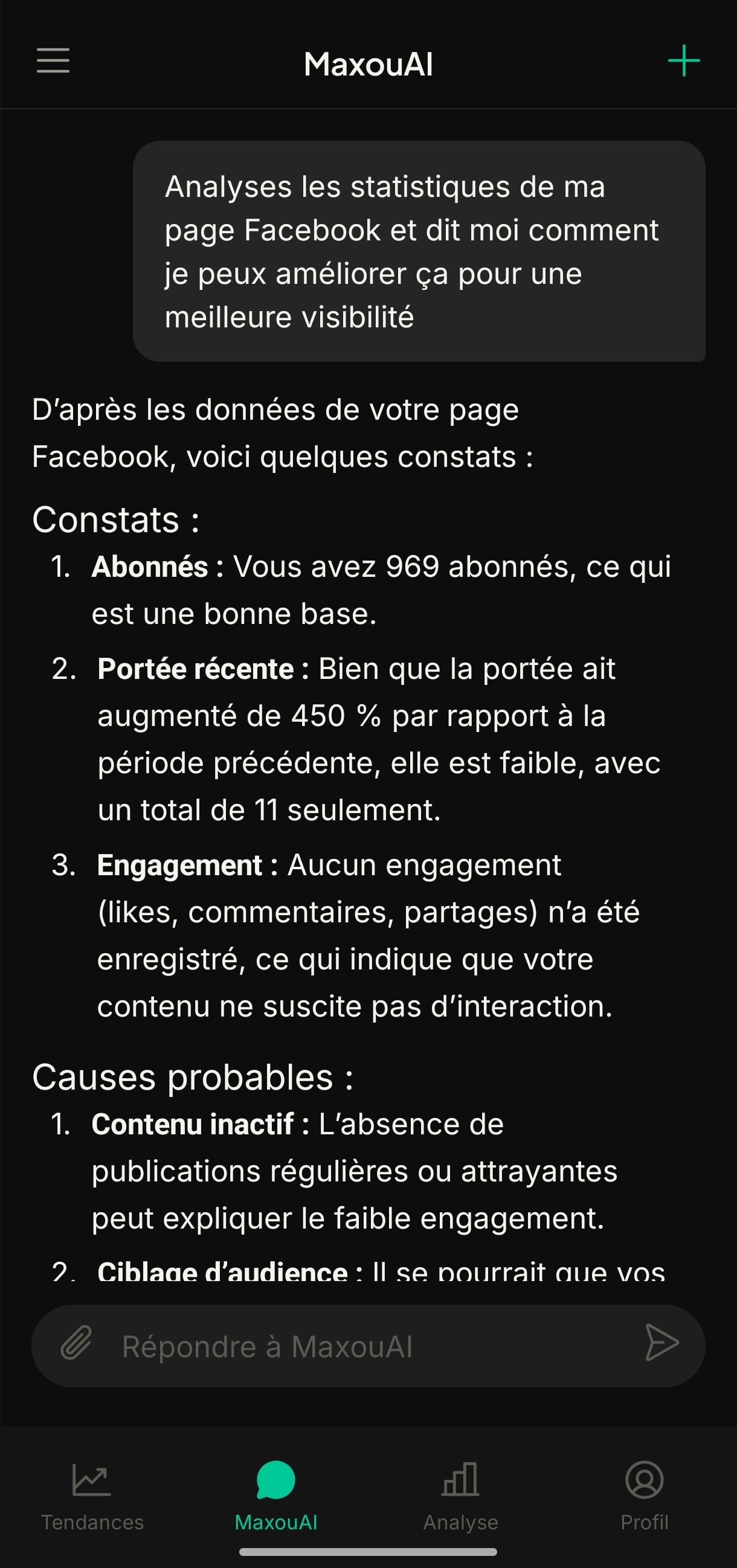 Maxouai analyse les statistiques Facebook de l’utilisateur
