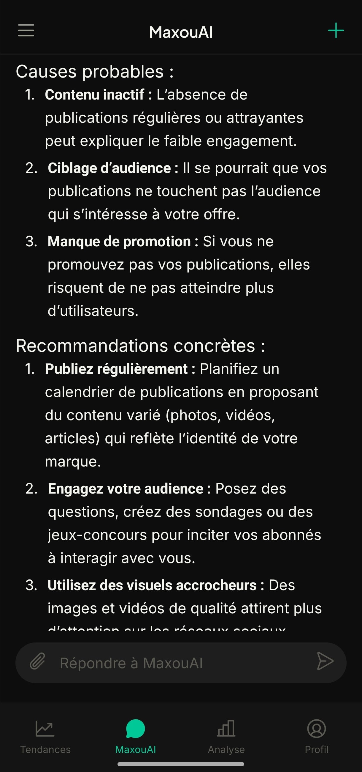 MaxouAI donne des recommandations concrètes pour progresser