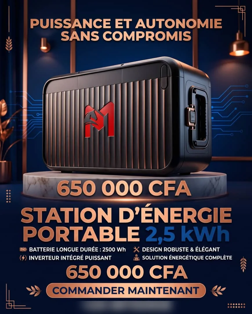 L'affiche générée par Maxouai Design : la station d'énergie portable 2,5 kWh, ses caractéristiques et son prix